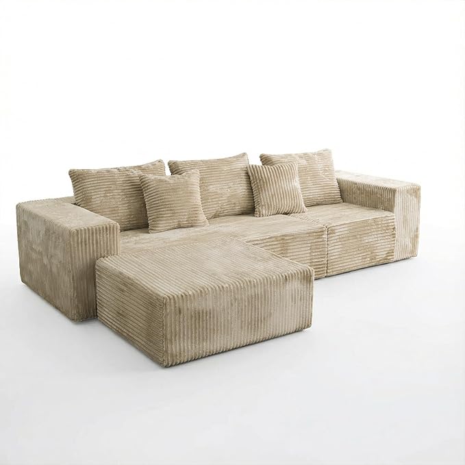 Sytopia 109 L-Shaped Cloud Couch Boneless Modular Sectional Sofa with Deep Seat for Living Room Bedroom Modern Couch Corduroy Comfy Sleeper Futon Sofa Bed 40D Foam Left Facing