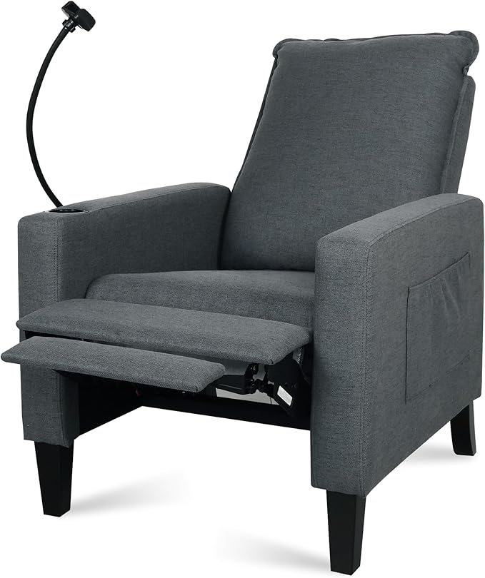 Adjustable Recliner Chairs for Adults Modern Fabric Push Back Recliner with Cup Holder and Phone Holder for Living Room (Gray)
