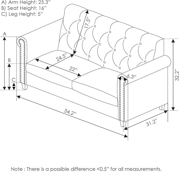 Furinno Bastia Vintage Modern Chesterfield Button Tufted Loveseat/Sofa Couch for Living Room Navy Velvet