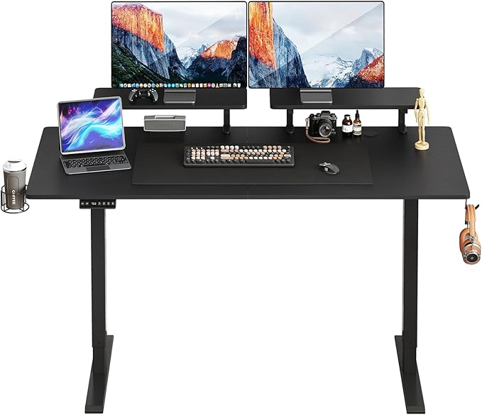 ONBRILL Standing Desk with 2 Adjustable Monitor Shelves 71 x 24 Inches Electric Stand Up Desk with Memory Controller and Adjustable Height from 28-46 inches for Computer Workstations Black