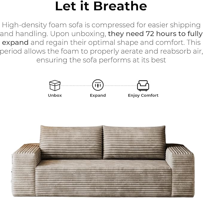 71 Cloud Loveseat Sofa Modern Corduroy Boneless Couch with Deep Seat Memory Foam Comfy 3 Seater Foam Floor Couches for Living Room Bedroom Apartment No Assembly Required (Camel 71+3 Seaters)