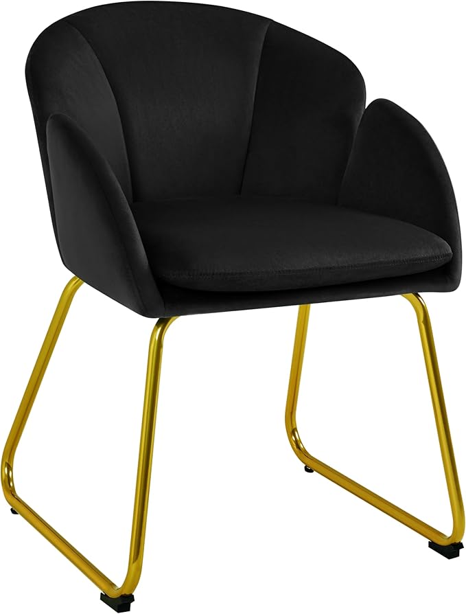 Yaheetech Modern Velvet Armchair Flower Shaped Makeup Chair Vanity Chair with Golden Metal Legs for Living Room/Makeup Room/Bedroom/Home Office/Kitchen Black