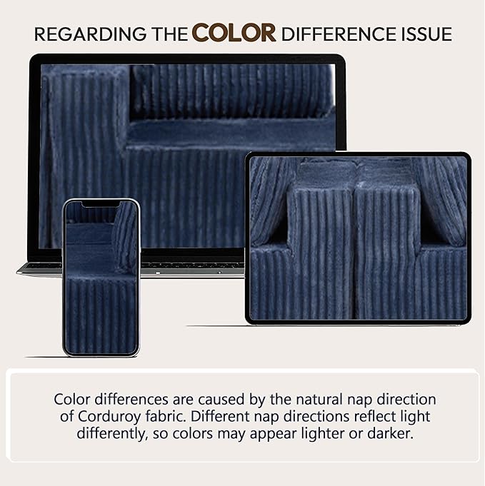 132 U Shaped Sectional Couch Large Modular Cloud Couches with Double Chaise Lounge Comfy Corduroy Cloud Sofa with Pillows Boneless Couches for Living Room Blue