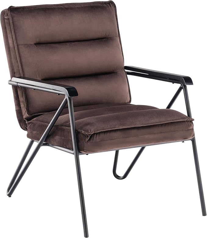 MCombo Modern Accent Chair Velvet Club Chair Upholstered Armchair for Small Space Living Room &amp Office Reception Fabric 4747 4750 (Chair Brown)