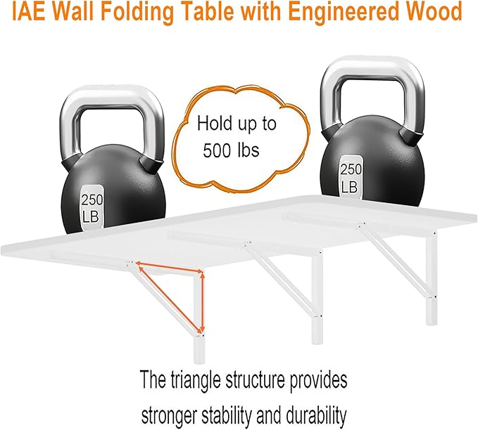 IAE 48 x 22 Floating Foldable DeskWall-Mounted Folding Computer Table with Engineered WoodStudy Table with Shelf BracketsFold Down ShelfFold Computer Desk for Small SpacesHolds 500 lbWhite