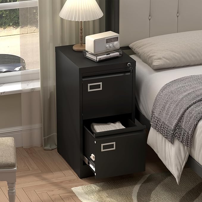 2 Drawer File Cabinet with Lock Vertical Metal Filing Cabinets for Home Office Organizer Storage Cabinet Fit Letter/A4/Legal Size FileAssembly RequiredBlack