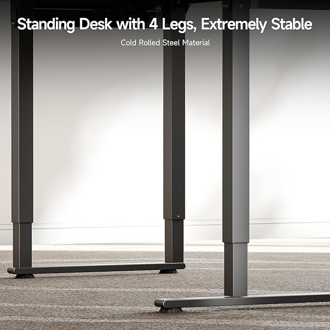 ONBRILL L Shaped Standing Desk 63x43 Inches Electric L Stand Up Desk with 4 Legs Dual Motor and Memory Controller Adjustable Height from 28-46 Inches for Home and Computer Workstation Black