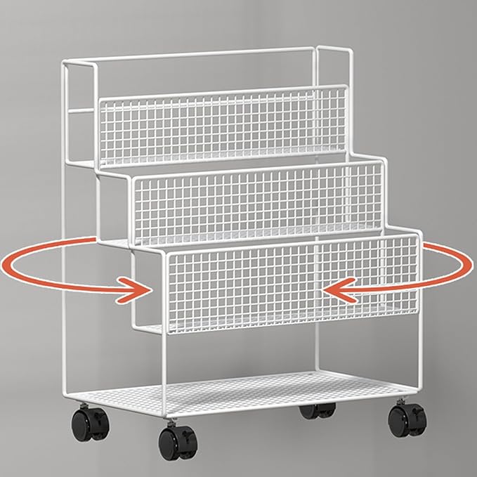 AVSMGP Rolling File cart with Shelves 4-Tier Mobile Bookshelf Metal File Storage Utility Storage cart for Office Home SchoolWhite