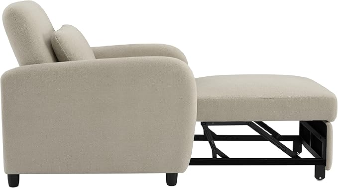CHITA Sleeper Chair 3-in-1 Pull Out Convertible Single Sofa Bed with Adjustable Backrest Chenille Chaise Lounge Chair for Living Room Bedroom &amp Apartment Stone