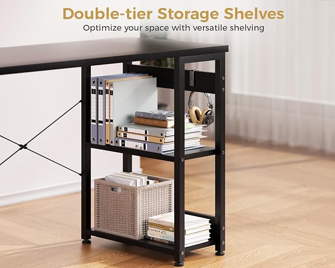 ODK 40 Inch Small Computer Desk with 4 Fabric Drawers Modern Writing PC Desk for Small Spaces Study &amp Home Office Desk with Storage Shelves Black