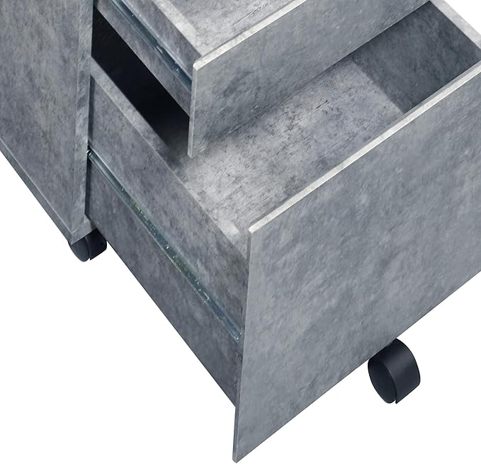 22.5 H Gray Mobile Filing Cabinet with 3 Drawers 5 Wheels Rectangular Wood Portable Filing Cabinet Traditional for Office Study Room