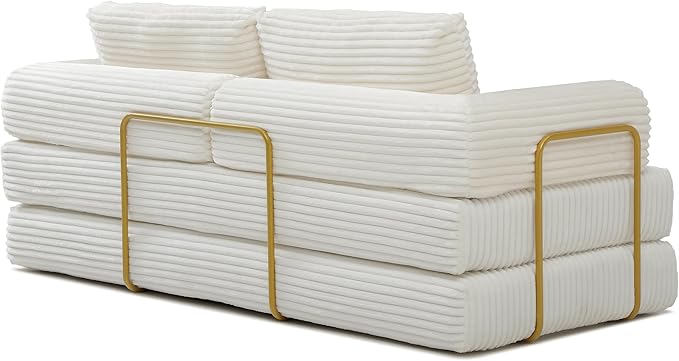 80 Convertible Sofa Bed Modern Corduroy Sleeper Sofa Folding Floor Couch with Golden Fixed-Shape Frame Beige Boneless Loveseat Sofas Bed for Living Room Bedroom No Assembly Needed