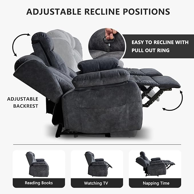 Loveseat Recliner Sofa Velvet Loveseat Reclining with Console for Living Room RV Recliner Couch with Cup Holder/AC/USB C/USB and Drawer Manual Reclining Love seat Couch (Gray)