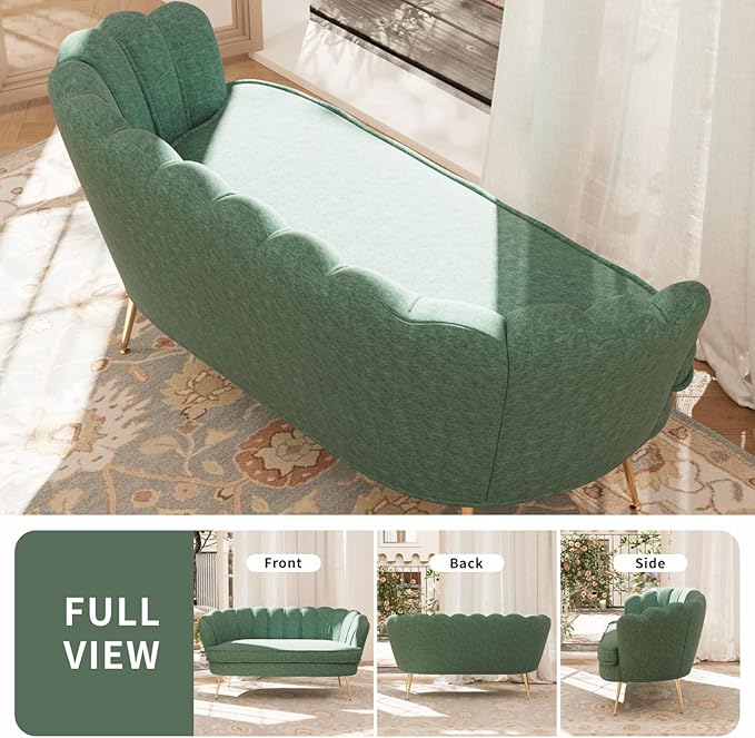 59'' Loveseat Sofa Modern Chenille 2-Seater Sofa with Golden Legs Comfy Upholstered Shell Accent Couch for Studio Living Room Store Office (Green).