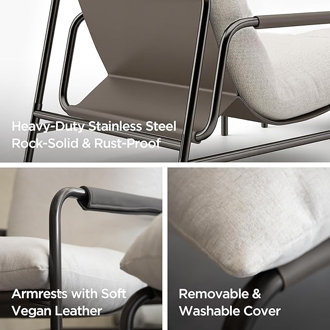 Acanva Accent Chair with Ottoman Modern Reading Chair for Adults Shredded Latex Filling Lazy Lounge Armchair for Living Room Bedroom Small Spaces White