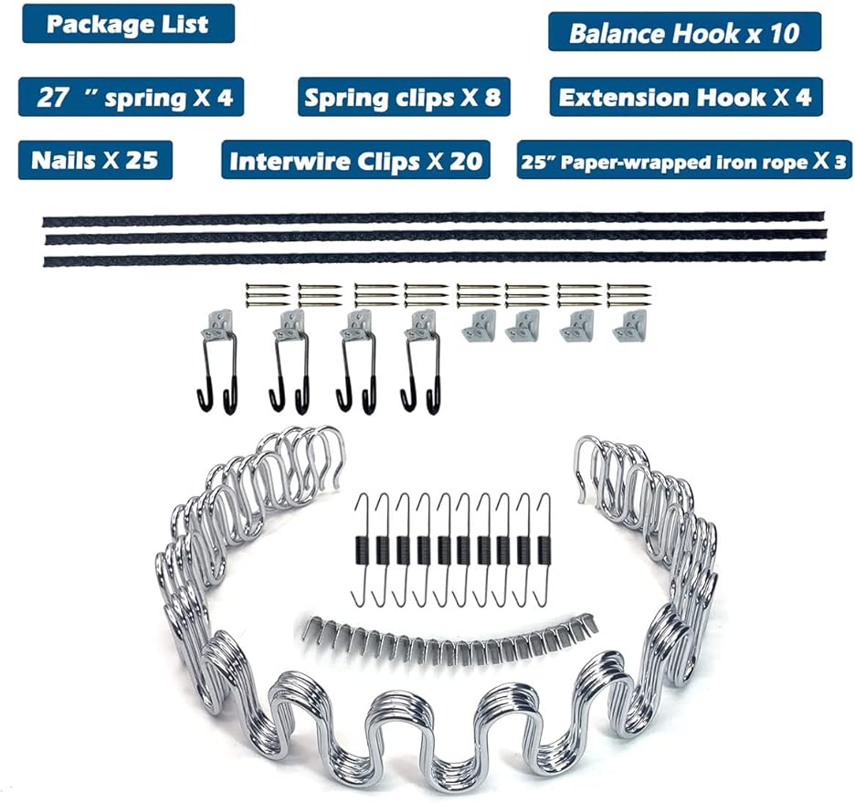 Kaupuar 27 Sofa Upholstery Spring Replacement Kit for Couch Support Recliner Parts Chair Glider Rocker Furniture fix Sagging seat Repair (27 inch 4pcs)