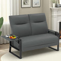Faux Leather Loveseat Couch for Living Room Bedroom Office Small Sofa 2 Seater Couch with Flip Up Tray Table Side Pockets Leather Loveseats Gray