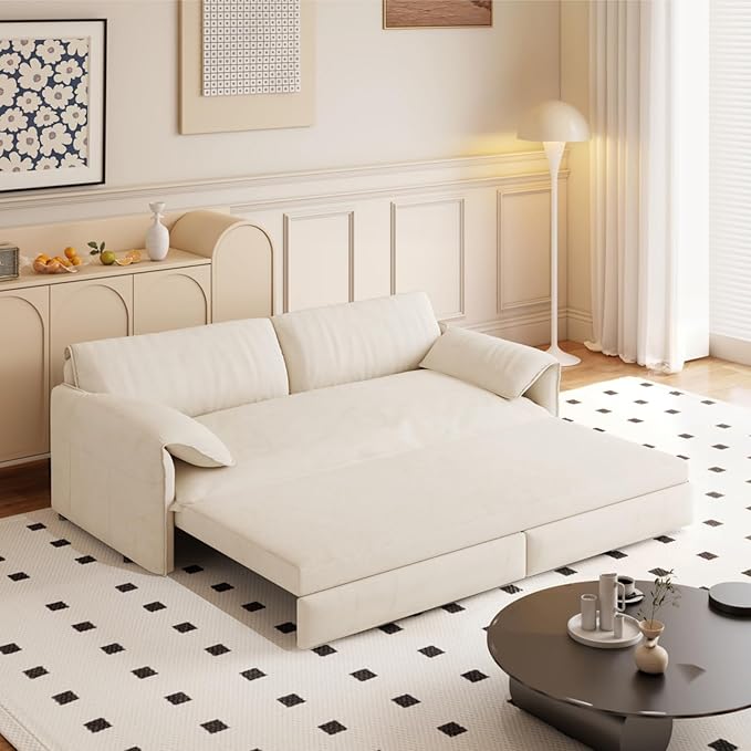66 Queen Pull Out Sofa Bed 3-in-1 Convertible Sleeper Sofa Velvet Small Loveseat for Small Spaces with Side Storage Multi-Functional Couches for Living Room Apartment and Office