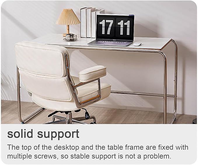 SUBVERS Modern Simple Computer Desk with Stainless Steel Table Stand Sturdy Writing Desk Makeup Workstation for Home Office Easy to Assemble(130x65x75cm(51x25x29in) White)