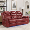Leather Reclining Sofa SetHome Theater Seating with Center ConsoleFlipped Middle Backrestand LED Light Strip3 Seater for Living RoomOfficeHome TheaterRV (Red)