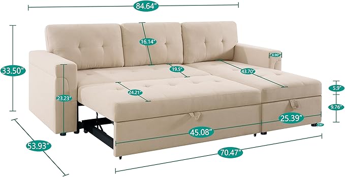 Naomi Home 85 in. Convertible Sofa with Storage Reversible L Shape Sofa Couch with Chaise Comfy Couches for Living Room Beige/Velvet