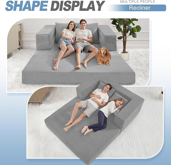 Futon Sofa Bed with Pillow 3-in-1 Sleeper Sofa Bed with Removable Cover Convertible Floor Sofa Bed No Assembly Boneless Couch for Living Room Bedroom