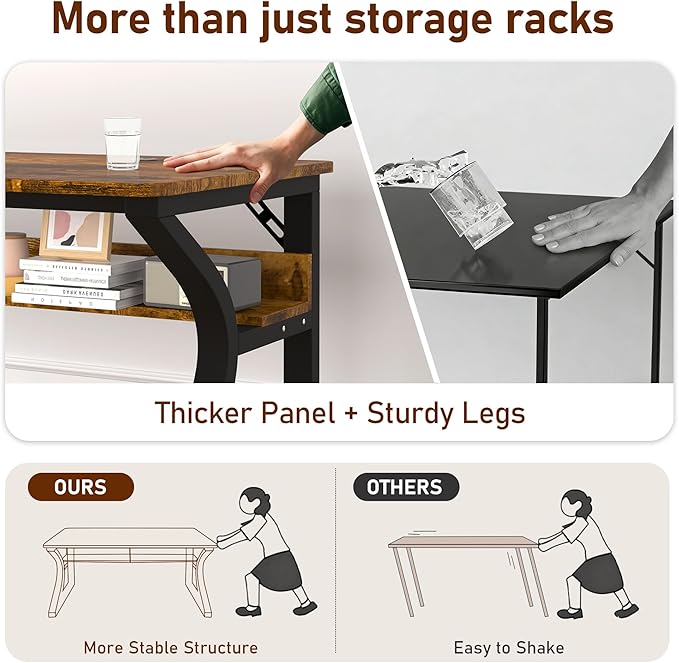 Oraspala﻿ Computer Desk 47 Inch Large Comouter Desk Home Office Desks with Storage Shelf Working Desk with Stable C-Shaped Legs Spacious Desktop for Home Office Gaming &amp Study (Brown 47inch)