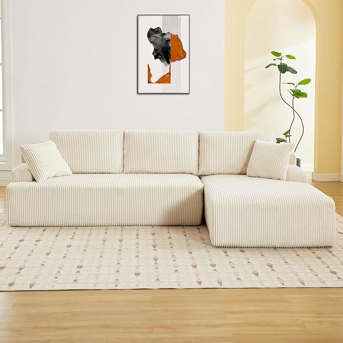 96” Modular Sectional Sofa Couches l-Shape Couch 3 Seat Modular Sofa Memory Foam Sectional Couches for Living Room Cloud Couch with Oversized Chaise (Beige Right Facing Chaise)