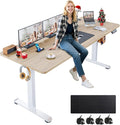 farexon Electric Standing Desk Adjustable Height 71 x 28 Inch Sit Stand up Desk with Large Mouse Pad Double Metal Hook4 Wheels4 Memory Preset Heights Home Office Computer DeskOak Grey