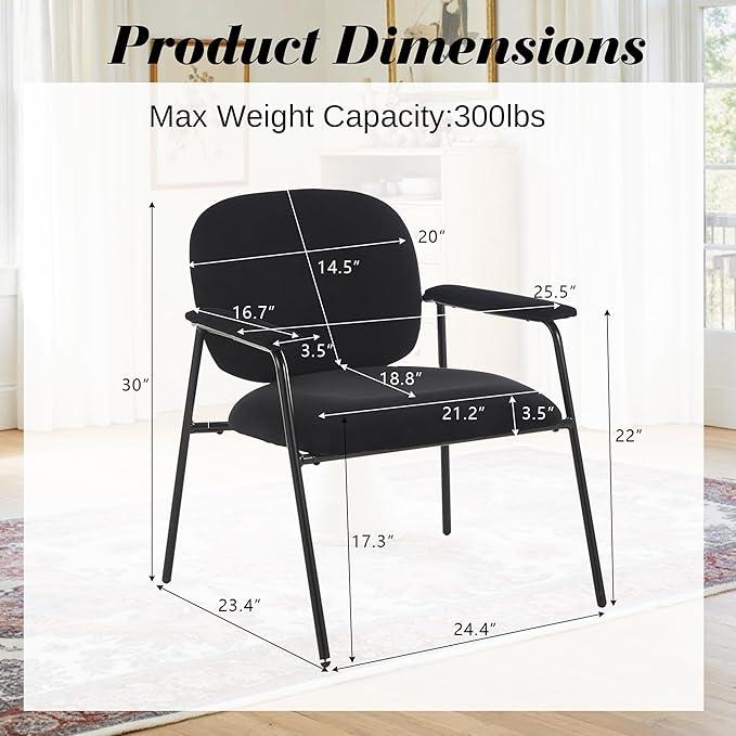 Accent Chair Set of 2 Velvet Upholstered Armchair Reading Side Chair Comfy Living Room Chair with Black Metal Legs for Bedroom Waiting Room Black