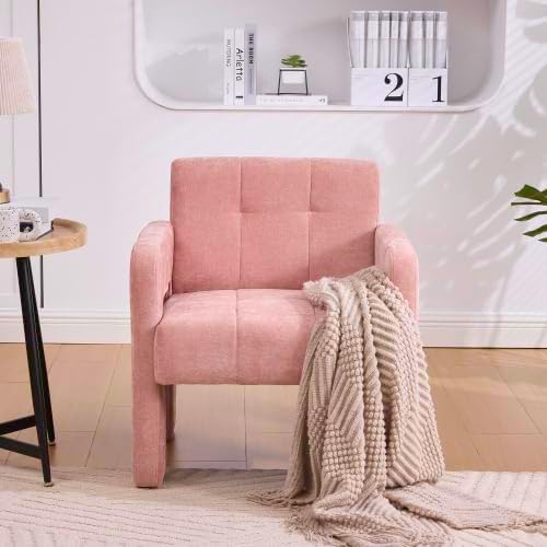 Classic Chenille Conversation ChairModern Minimalist ArmchairElegant Comfortable Accent Chair for Living RoomBedroomStudyOfficePink