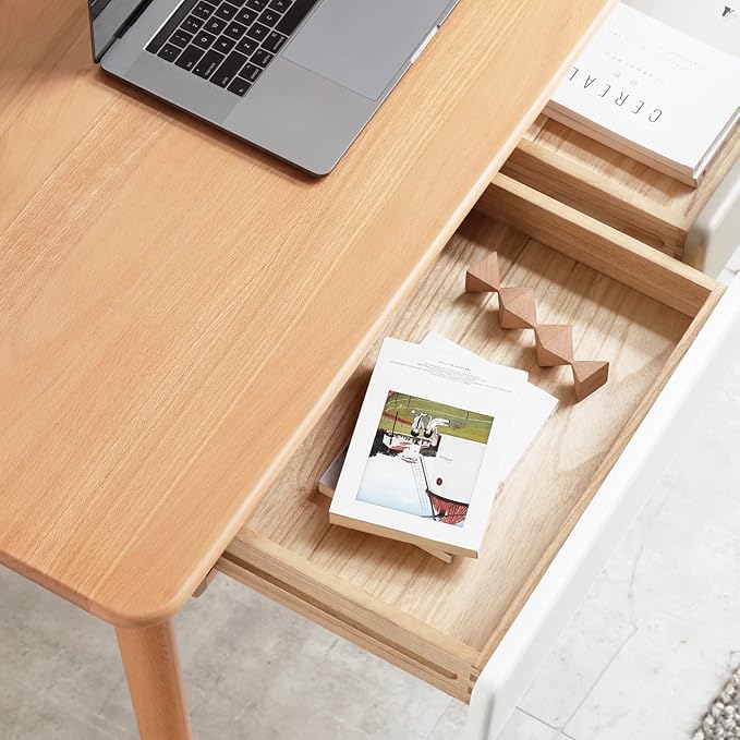 Penau Solid Wood Computer Desk 47Inch Large Office Desk with 2 Drawers Modern Simple Style Table for Home Office Work Study