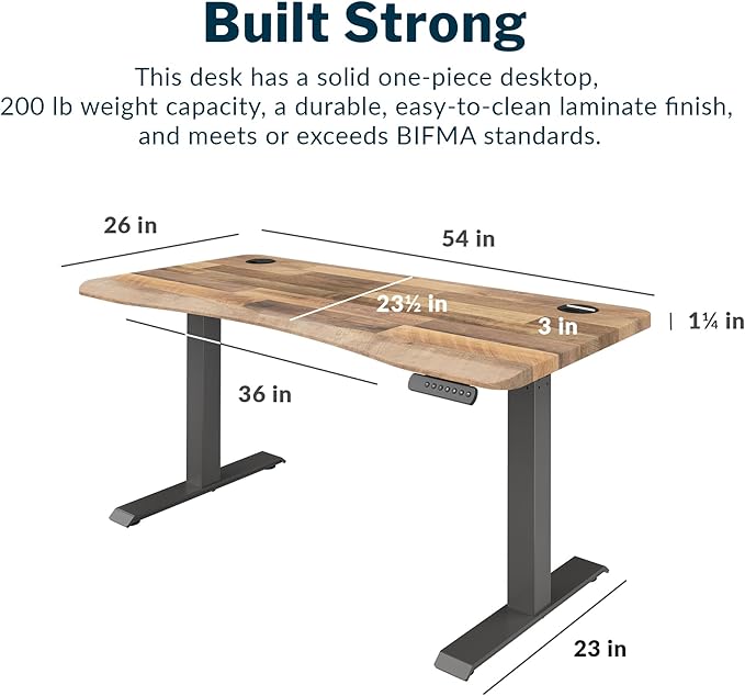 Vari Ergo 54x26 Electric Standing Desk + Height Adjustable Sit-Stand Desk + Curved Waterfall Edge 4 Memory Settings Quick Assembly Cable Management 200 lb Capacity – Reclaimed Wood (2 Boxes)