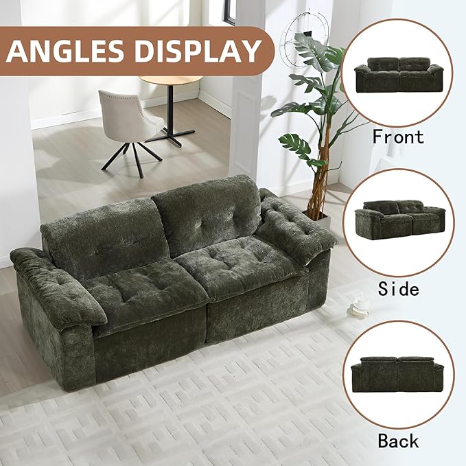 157 Cloud Sectional Couch Deep Seat Boneless Sofa for Living Room with U-Shaped Chaise Comfy Chenille Modular Sofa No Assembly Required (Emerald 79” Loveseat)