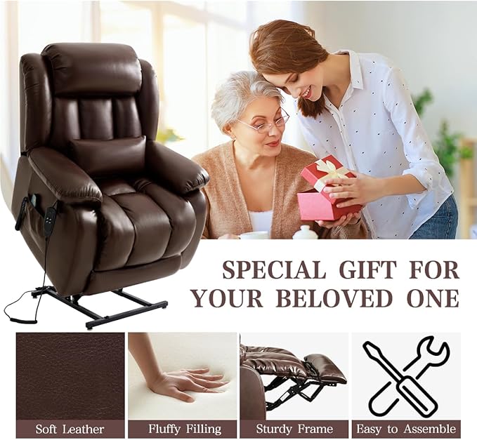 Infinite Position Lay Flat Lift Recliner Chair for Adults Dual Motor Power Lift Chair for Elderly with Massage &amp Heating Extended Footrest USB Ports Remote Control &amp Lumbar Pillow Leather