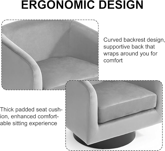 Swivel Barrel Accent Chair Modern Round Chenille Fabric Arm Chair for Living Room Bedroom Comfy Club Reading Chairs for Adults（Velvet Grey Set of 4