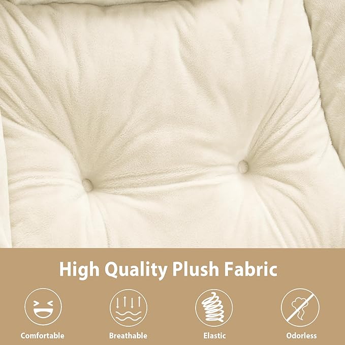 Lazy Chair with Folding Ottoman Accent Chair Plush Upholstered with Metal Structure and Non-Slip Pads Sofa Armchair with Footrest and Side Storage Bag for Dorm Room Office Beige