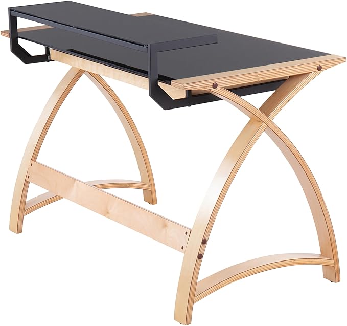Mid-Century Modern Wood &amp Glass Desk - Natural &amp Black Home Office Computer Desk