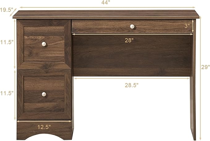 Compact Computer Desk Wooden Home Office Workstation with 3 Drawers Brown Modern Contemporary Rectangular