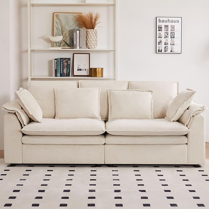 87 L Shaped Sectional Sofa Modular Deep Seat Sofa Couch with Ottoman Chenille Sofa Sleeper Comfy Upholstered Furniture for Living Room Apartment Studio Office (Beige Loveseat)