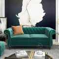 Chesterfield Loveseat Sofa Modern Velvet Small Sofa Couch 2 Seater with Rolled Arms and Nailhead Mid Century Modern Loveseat Couch for Small Spaces Living Room Bedroom Apartment Green