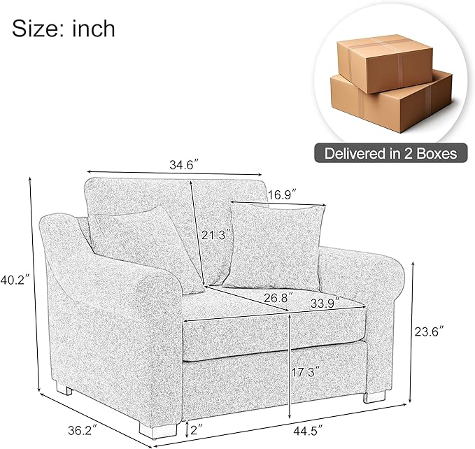 Modern Chenille Oversized Armchair 44.5 Wide Accent Chair Luxurious Chenille Fabric Single Sofa Chair with Pillows and Wide Armrests Living Room Apartment Offices (Light Gray-44.5'')