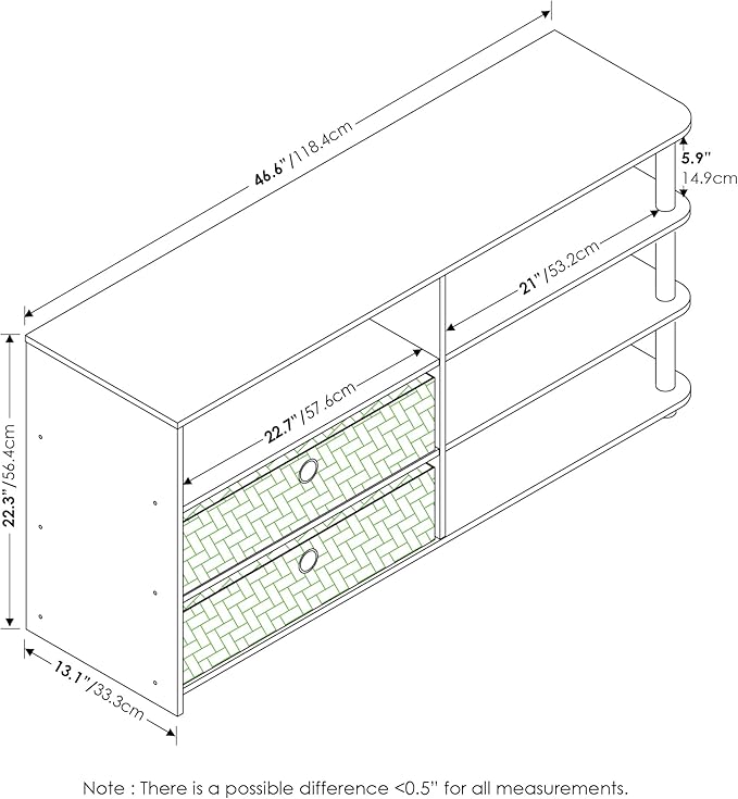 Furinno JAYA Simple Design TV Stand for up to 55-Inch with Bins Americano Stainless Steel Tubes