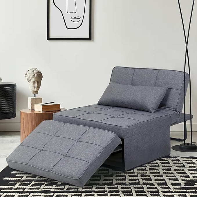 Ainfox Convertible Sofa Bed4-in-1 Multi-Functional Futon Chair Bed Folding &amp No Installation Sofa Couch with Adjustable Backrest Recliner for Living Room Small Spaces and Office(Light Grey)