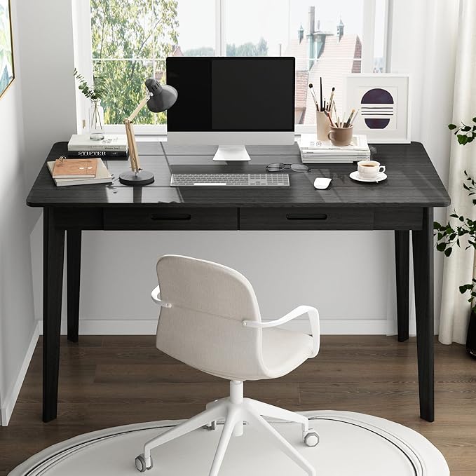 FUFU&ampGAGA 47” Office Desk Rectangular Computer Desk with 2 Drawers Writing Table for Reading Crafting Home Office Study Room Black 47.2”W x 21.7”D x 29.5”H