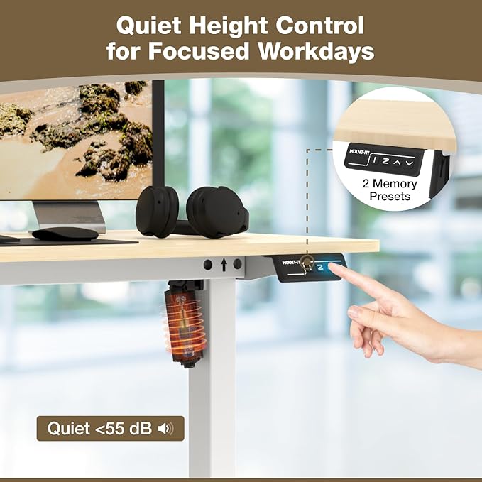 Mount-It! Maple Standing Desk 48x24 – Electric Height Adjustable Sit to Stand Desk with Memory Presets Ergonomic Workstation for Home Office or Study White Frame with Maple Splice Board Top