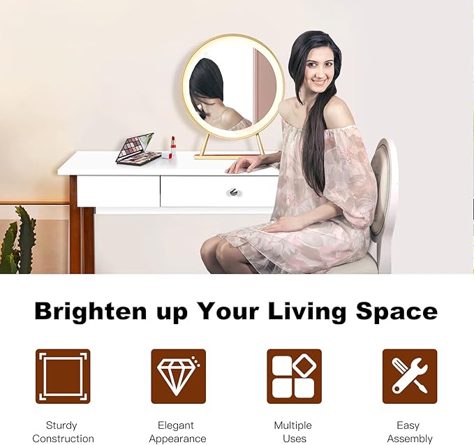COSTWAY 42 Computer Desk with Storage Drawer Modern Home Office Writing Study Table with Solid Rubber Wood Legs &amp Non-Slip Foot Pads Multifunctional Makeup Vanity Dressing Table (Coffee and Whi