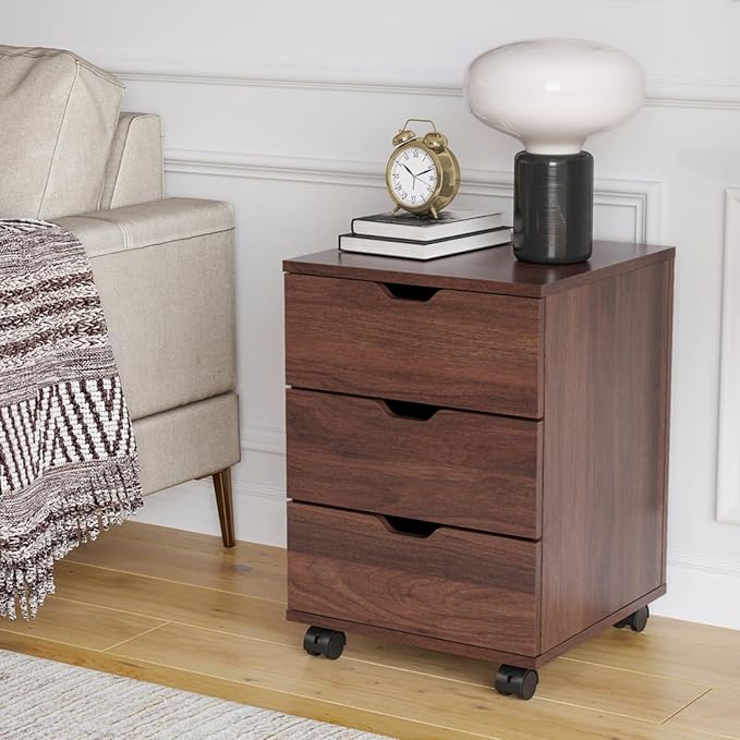 Hassyee 3-Drawer Vertical Filing Cabinet with Compact Storage Solution Rolling Wood Mobile File Cabinets with Four Casters for Home and Office (Brown-1)
