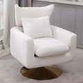 Swivel Accent Chairs for Living Room Mid Century Modern Accent Chair with Arms Comfy Side Chairs for Living Room with Gold Base &amp Lumbar Pillow Upholstered Armchair with Wingback (White)