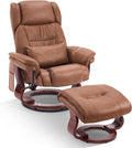 MCombo Swivel Recliner with Ottoman Faux Leather TV Chair with Vibration Massage Ideal for Small Space Living Room &amp Bedroom 4734 (Saddle)